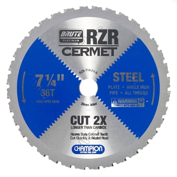 Brute Platinum 7-1/4in Brute RZR Cermet Tipped Circular Saw Blades for Steel, 36 Teeth, 20mm Arbor CHA RZR-714-36-S - main